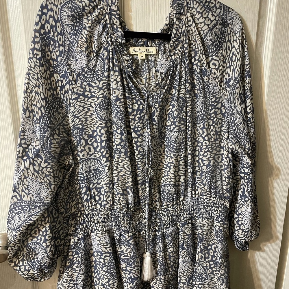 Paisley print/leopard blue dress